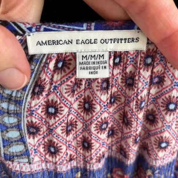 American Eagle Dress Colorful Patchwork Print Mini Boho Dress Size M - Picture 10 of 12